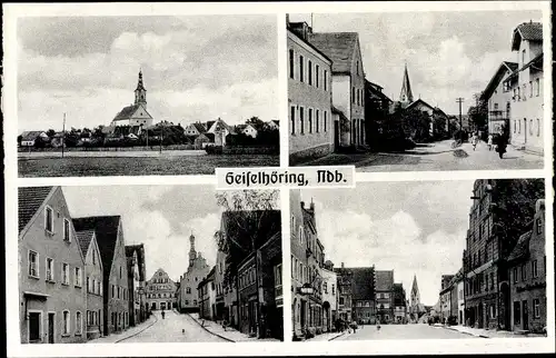 Ak Geiselhöring in Niederbayern, Kirche, Straßen, Gesamtansicht