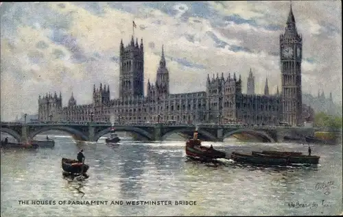 Künstler Ak Breanski, London City, The Houses of Parliament and Westminster Bridge