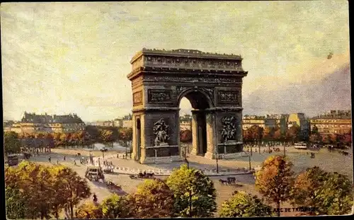 Künstler Ak Paris VIII, L'Arc de triomphe, Triumphbogen, Totalansicht