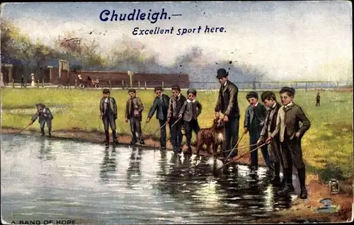 Künstler Ak Chudleigh South West England, Excellent sport here, a band of hope, Angler