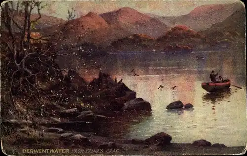 Künstler Ak Cumbria England, Derwent Water from Friar's Crag, Lake District