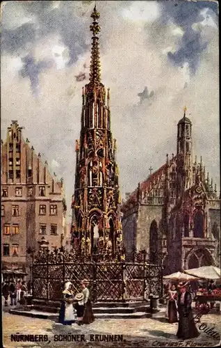 Künstler Ak Flower, Charles, Nürnberg in Mittelfranken Bayern, Schöner Brunnen
