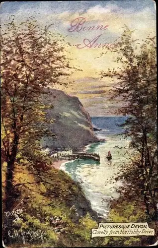 Künstler Ak Jenkins, Clovelly Devon, View from the Hobby Drive