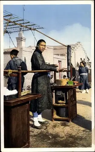 Ak Beijing Peking China, Chinese lunch counter on the street, Straßenküche