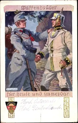 Künstler Ak Wilke, Karl Alexander, Deutscher Schulverein 475, Waffenbrüder, KuK, deutscher Soldat