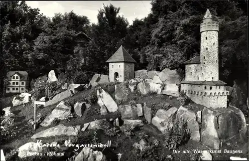 Ak Pockau im Erzgebirge Sachsen, Kadens Vorgartenidyll, Alte Wasserkunst Bautzens, Modell