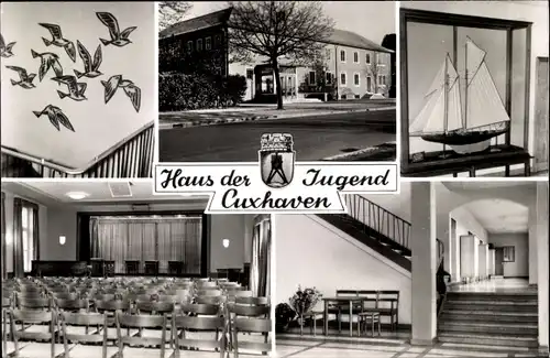 Ak Nordseebad Cuxhaven, Haus der Jugend, Wappen, Segelbootmodell