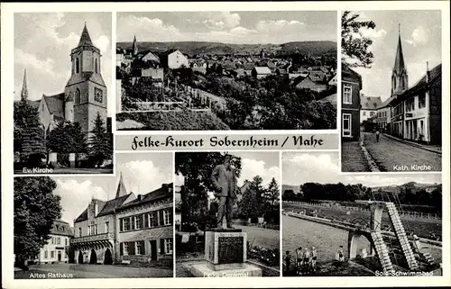 Ak Bad Sobernheim Nahe, Kirche, Schwimmbad, Altes Rathaus, Felke Denkmal