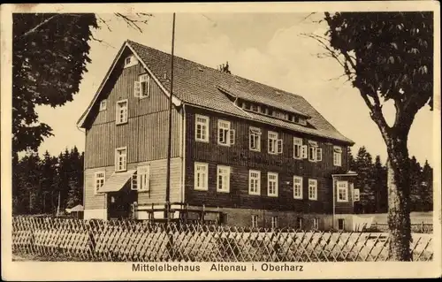 Ak Altenau Clausthal Zellerfeld im Oberharz, Mittelelbehaus, Gesamtansicht, Straße