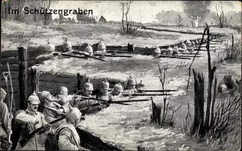 Ak Deutsche Soldaten im Schützengraben, I. WK