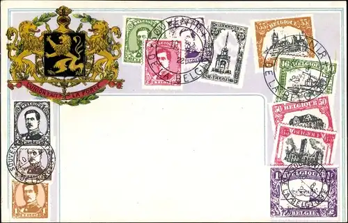 Präge Wappen Briefmarken Ak Belgien, Belgie, Belgique