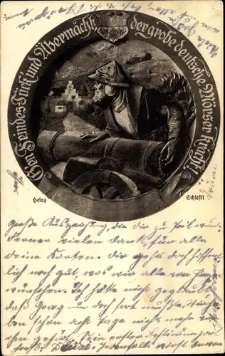 Ak Plastik von Heinz Schiestl, Bruder von Matthäus, Mann mit Kanone, Mörser, Relief