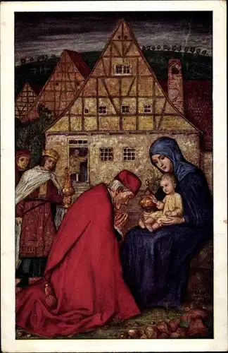 Künstler Ak Schiestl, Matthäus, Adortio S.S. Trium Regum, Heilige Drei Könige