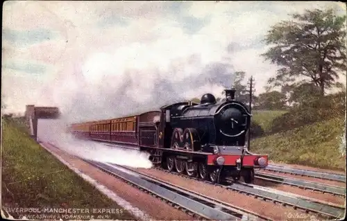 Künstler Ak Britische Eisenbahn, Liverpool Manchester Express, Lancashire & Yorkshire