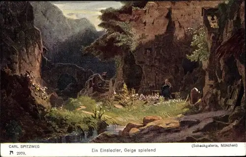 Künstler Ak Spitzweg, Carl, Ein Einsiedler, Geige spielend