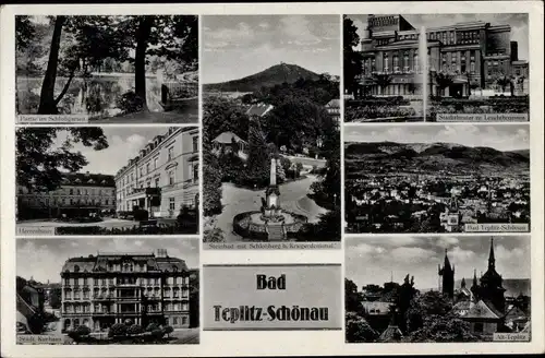 Ak Teplice Šanov Teplitz Schönau Region Aussig, Stadttheater, Kurhaus, Herrenhaus, Steinbad