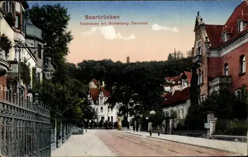 Ak Saarbrücken im Saarland, Talstraße, Winterberg Denkmal