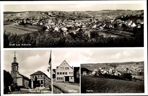 Ak Altheim in Baden Württemberg, Kirche, Rathaus, Panoramaansicht von Ortschaft und Umgebung