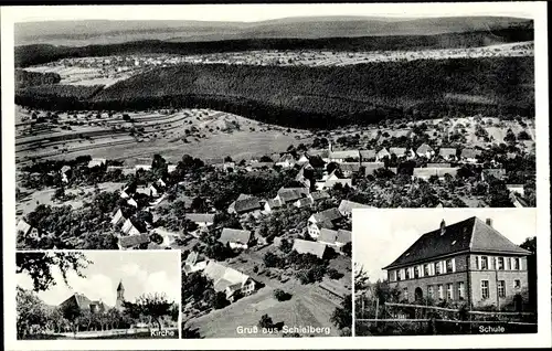 Ak Schielberg Marxzell in Baden Württemberg, Vogelschau, Schule, Kirche