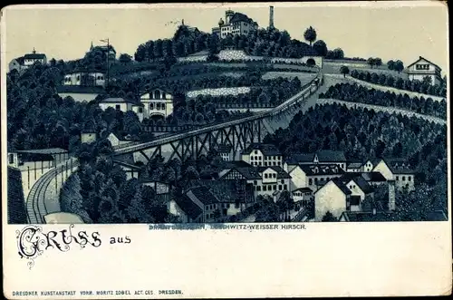 Litho Dresden Loschwitz, Weißer Hirsch, Drahtseilbahn