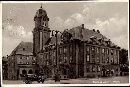 Ak Geyer im Erzgebirge Sachsen, Rathaus, Laterne, Automobil