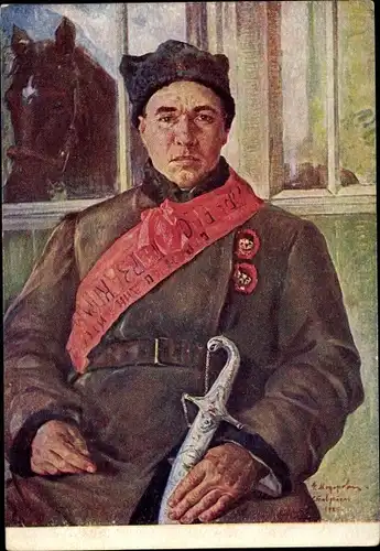 Künstler Ak Modorov, Nikolai, Sowjetische Propaganda, Soldat, Sowjet, Bolschewist, Dolch, Pferd