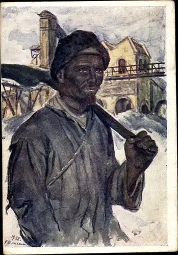 Künstler Ak Maximov, K. I., Sowjetische Propaganda, Donbass, Bergmann, UdSSR, Sowjetunion