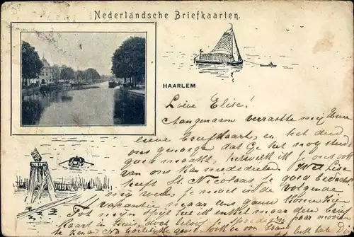 Ak Haarlem Nordholland Niederlande, Flusspartie, Segelboot