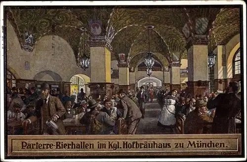 Künstler Ak Quidenus, F., München Bayern, Parterre-Bierhallen im Kgl. Hofbräuhaus