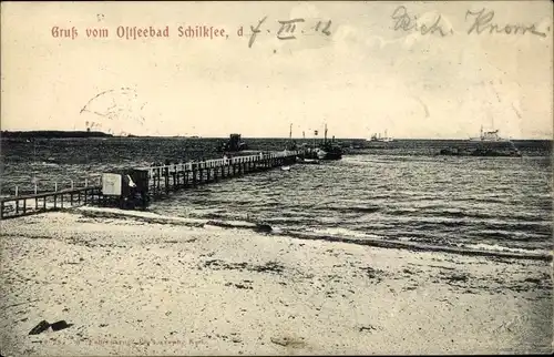 Ak Schilksee Kiel in Schleswig Holstein, Seebrücke, See, Strand