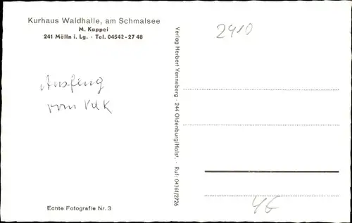 Ak Mölln im Herzogtum Lauenburg, Kurhaus Waldhalle, Schmalsee