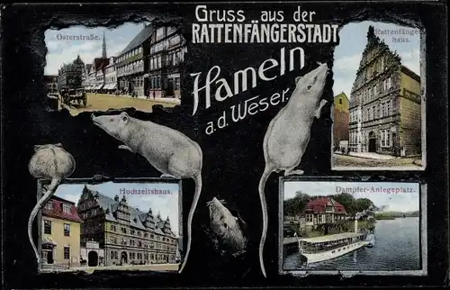 Ak Hameln an der Weser Niedersachsen, Osterstraße, Rattenfängerhaus, Hochzeitshaus, Ratten