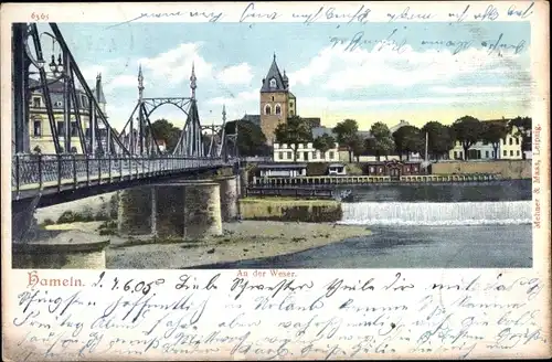 Ak Hameln an der Weser Niedersachsen, Weserbrücke, Wehr