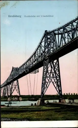 Ak Rendsburg in Schleswig Holstein, Hochbrücke mit Schwebefähre