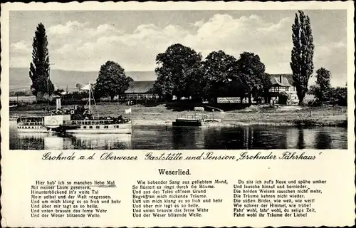 Lied Ak Grohnde Emmerthal an der Weser, Weserlied, Fährhaus, Salondampfer