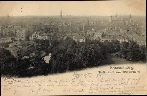 Ak Braunschweig in Niedersachsen, Stadtansicht vom Wasserturm