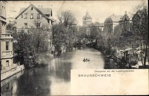 Ak Braunschweig in Niedersachsen, Okerpartie b. d. Leonhardbrücke