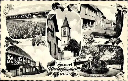 Ak Niederflörsheim Flörsheim Dalsheim in Rheinland Pfalz, Untergasse, Kriegerdenkmal, Panorama