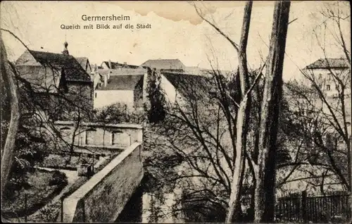 Ak Germersheim in Rheinland Pfalz, Queich mit Blick auf die Stadt