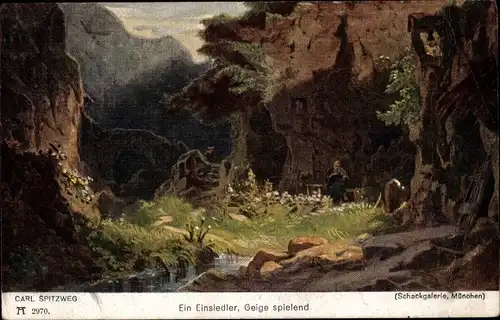 Künstler Ak Spitzweg, Carl, Ein Einsiedler, Geige spielend