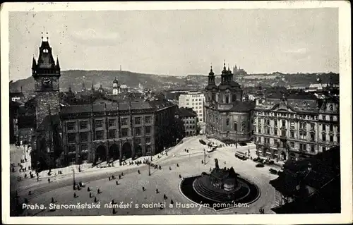Ak Praha Prag Tschechien, Altstädter Ringplatz, Rathaus, Husdenkmal