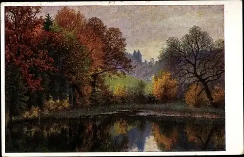 Künstler Ak Müller Landeck, Fritz, Herbst am Weiher