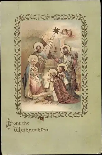 Litho Glückwunsch Weihnachten, Heilige drei Könige, Maria, Josef, Christkind