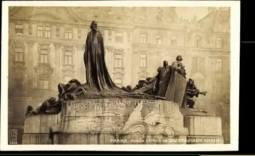 Ak Praha Prag Tschechien, Husuv pomnik na Staromelslskem namesti, Jan Hus Denkmal