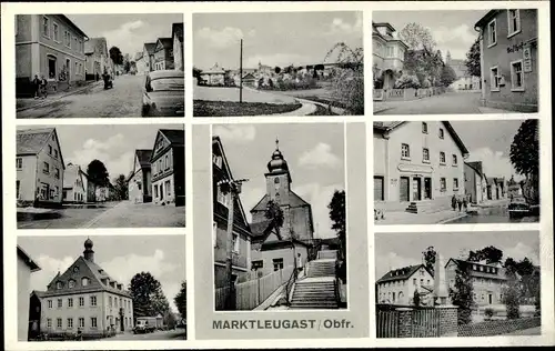 Ak Marktleugast Oberfranken, Kirche, Aufgang, Gasthof, Detailansichten