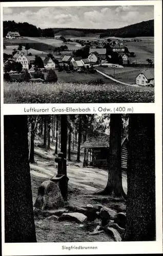 Ak Grasellenbach im Odenwald, Teilansicht, Siegfriedbrunnen