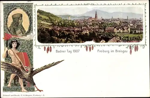 Ak Freiburg im Breisgau, Badner Tag 1907, Greif