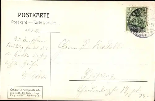 Ak Freiburg im Breisgau, Badner Tag 1907, Greif