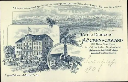 Litho Höchenschwand im Schwarzwald, Hotel, Kurhaus, Inh. Adolf Stein, Panorama
