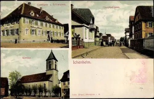 Ak Ichenheim Neuried in Baden Württemberg, Gasthaus Zum Schwanen, Hauptstraße, Kirche